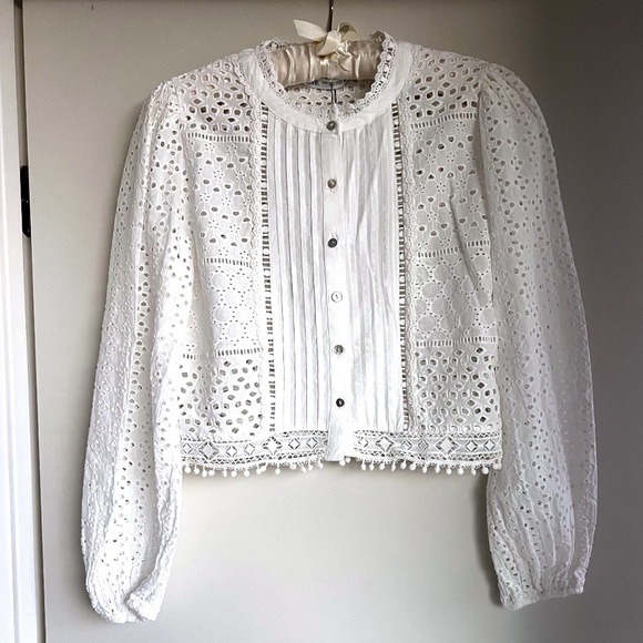 Zara Tops - BNWT Zara white eyelet long sleeve top, size medium